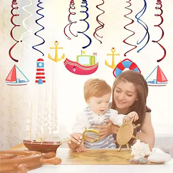 

Nautical Theme Party Decoration Dangling Swirl Ship Sailboat Lifebuoy Anchor Ceiling Streamers Sailor Party Supplies