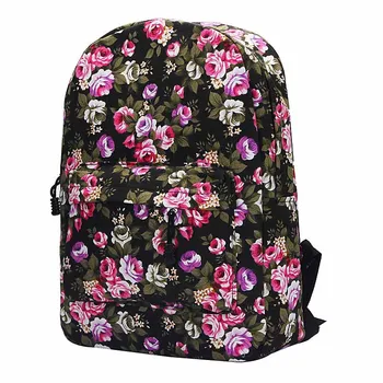 

2020 Vintage Retro Rose Floral Printing Backpack Women's Canvas Travel Backpack for Teenage Girls Rucksack mochila feminina