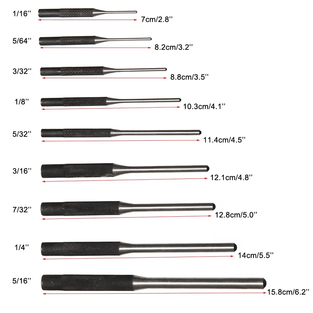 Высокое качество 9 шт. ролл штифт удар набор инструментов комплект отлично подходит для строительства и удаления пистолета булавки VE