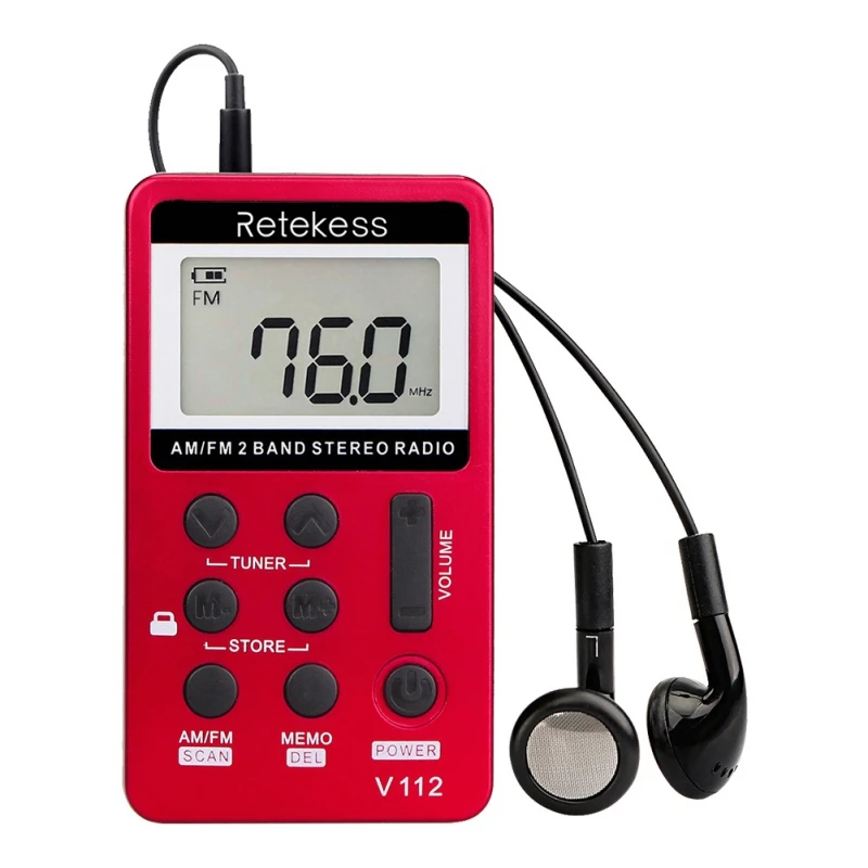 

V-112 Portable Small Digital Tuning Radios Pocket AM/FM Stereo Rechargeable Radio With Earphone Dual-band Digital Tuning