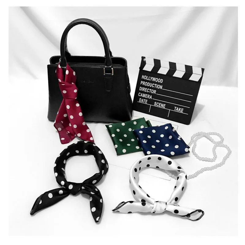 NEW women silk scarf small Square silk scarves printed dots fashion neck scarf silk hair scarf&bandage bags decoration 50*50