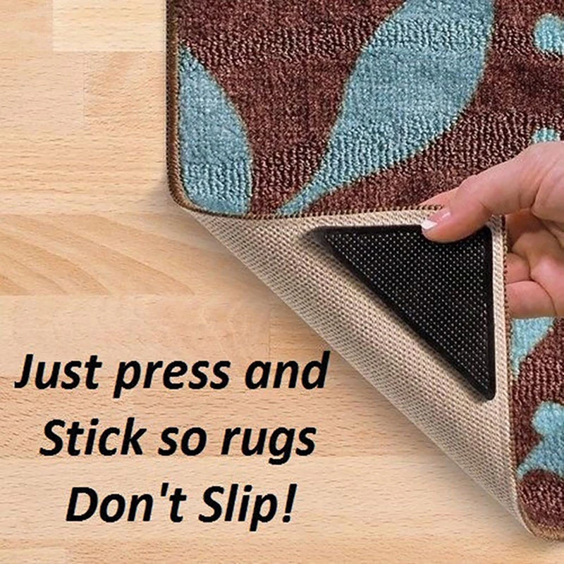4pcs Home Rug Carpet Mat Grippers Non Slip Reusable Washable Silicone