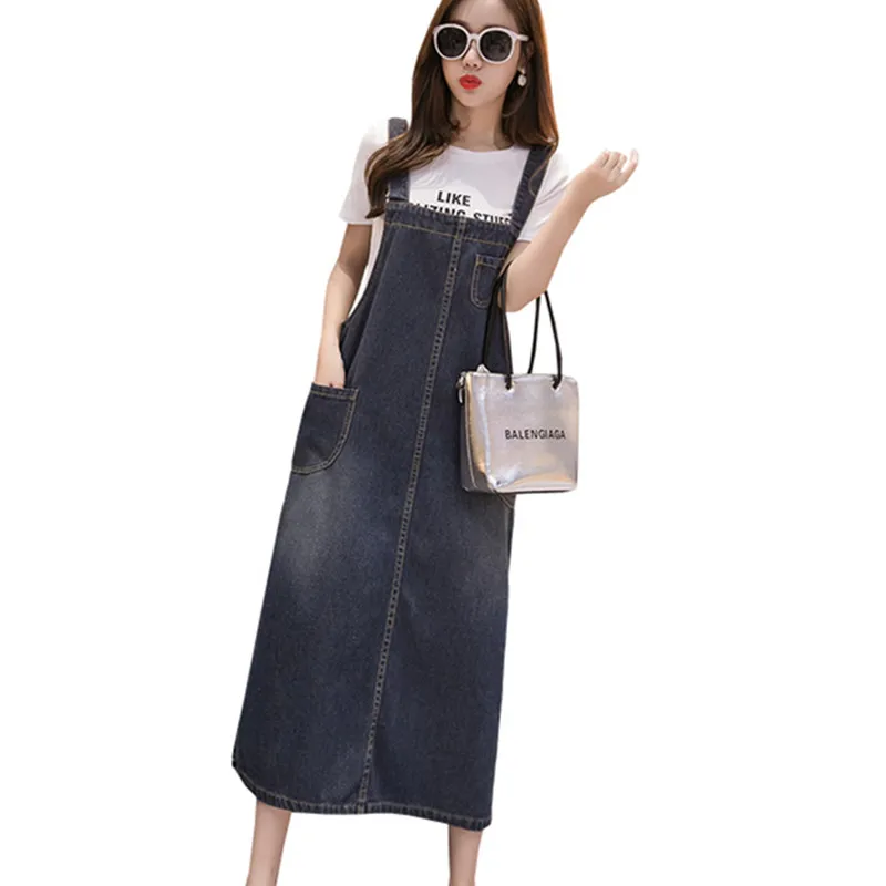 

Plus Size 5XL Summer Jeans Dress Women Sleeveless Suspender Denim Dress Casual Loose Female With Pocket Overalls Denim Dresses