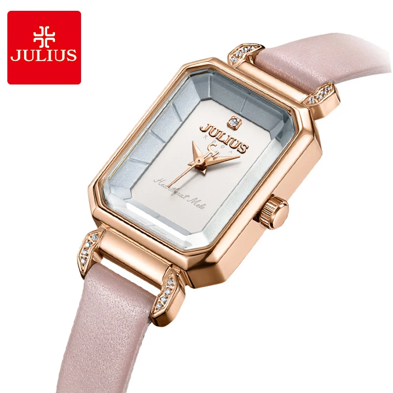 Beste JULIUS Vrouwen Luxe Rhinestone Quartz horloges dames Rechthoek Relojes Lederen Armband Horloges Vrouwelijke Jurk Gift