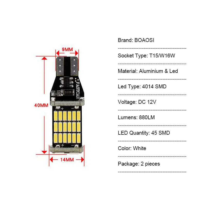 Boaosi 2x Белый Canbus Error Free T15 W16W Автомобильный светодиодный резервный Фары заднего хода лампы для Chevrolet Cruze Malibu Epica CAPTIVA равноденствие