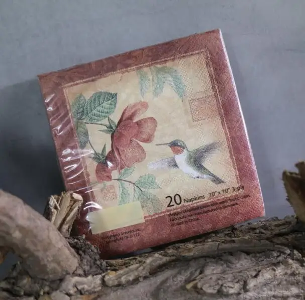 

20 napkins hummingbird red retro paper napkins 25*25cm 2-ply vintage bird napkin for decoupage-YL1607