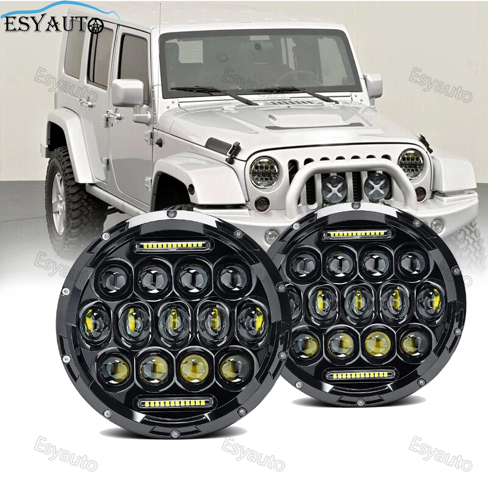 

Promotion ! 2 pcs Hi/low beam 75W 7 inch round led headlight 4X4 auto Driving Fog Lamp Headlight black cover for Jeep Wrangler