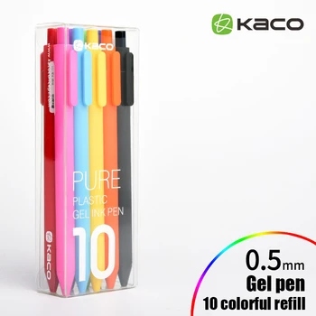 

10pcs Kaco Candy Color ABS Gel Pen 0.5mm Black Refills Signing Ballpoint Pens Student Gift Writing School Supplies Stationery