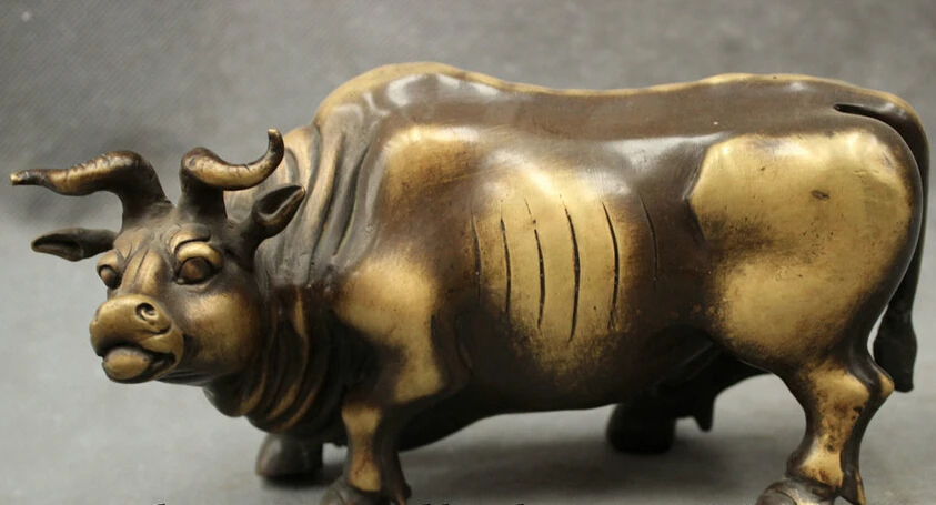 

song voge gem S2603 8" Folk Chinese Pure Bronze Year Zodiac Wealth Animals Bull Ox Statue Sculpture