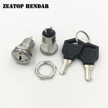 

100Set 12mm Key Switch ON/OFF Lock Switch Phone Lock Security Power Switch Tubular Terminals+2 Keys Solder Connector