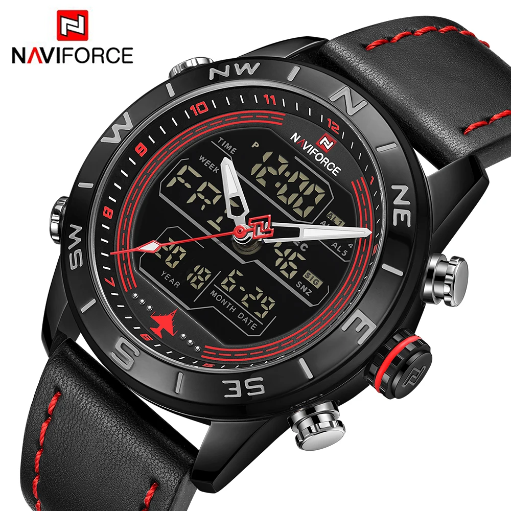 

NAVIFORCE Top Mens Watches LED Casual Sport Military Watch Waterproof Analog Digital Leather Quartz Watch Relogio Masculino