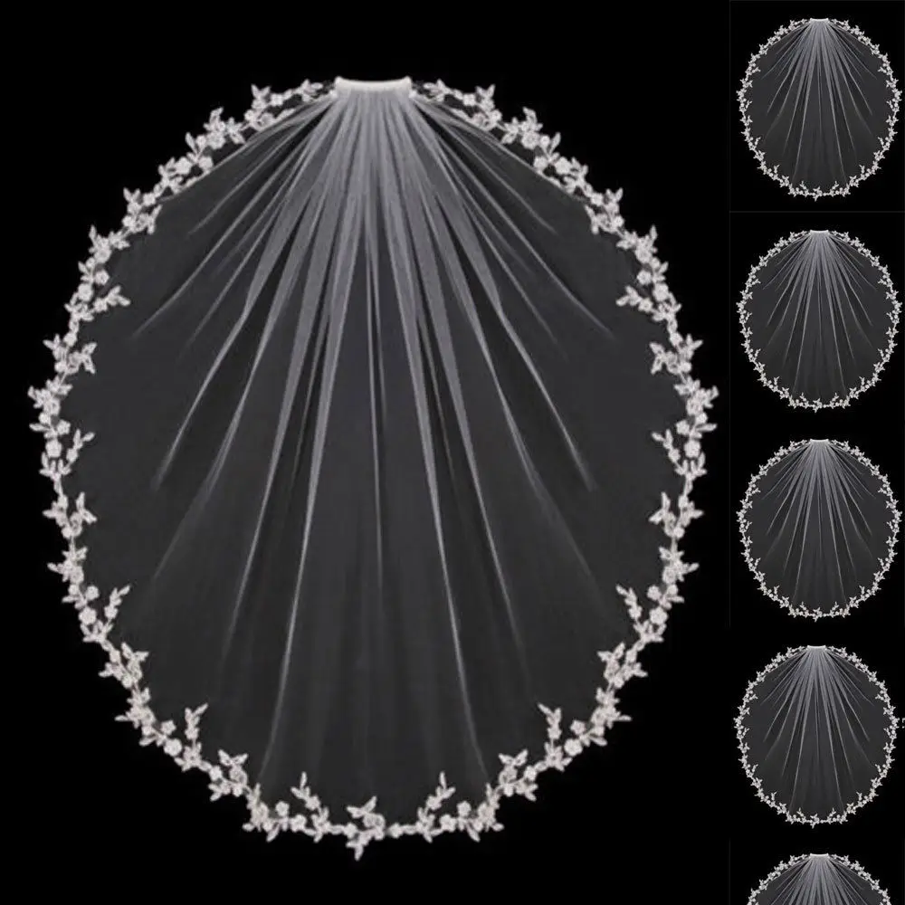

Wedding Veils Bridal Accessories White Ivory Elbow Length with Comb Appliques Lace Bridal Veils Free Shipping