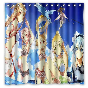 

High Quality 180*180cm Sword Art Online Modern Style Waterproof Fabric Bathroom Shower Curtain With Hooks Free Shipping