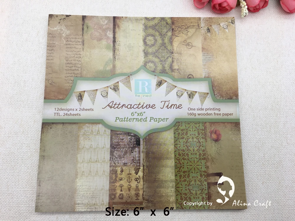 

AlinaCraft 24 sheet 6"X6" attractive time patterned paper Scrapbooking paper pack handmade craft paper craft Background pad