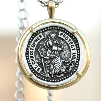 

Handmade Mens Heavy St Christopher Necklace Travelers Medallion Pendant Bible Jesus Protection Jewelry Baptism Gifts