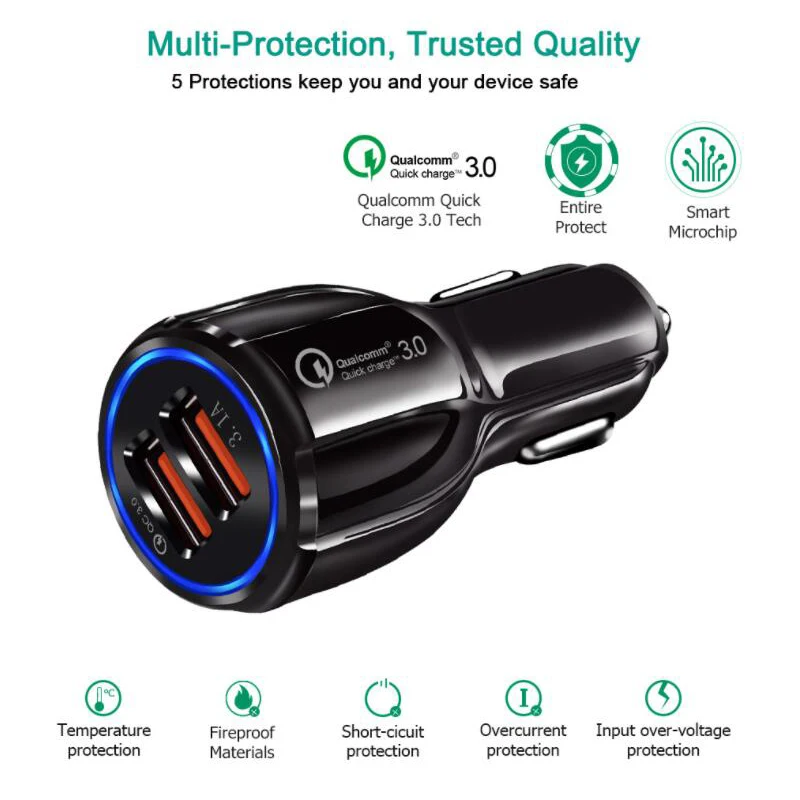 30W QC3.0 Quick Fast Car Charger for iPhone 8 Plus X XS MAX Dual USB Car Charger QC 3.0 for Samsung Xiaomi 2S Huawei Hornor Mate