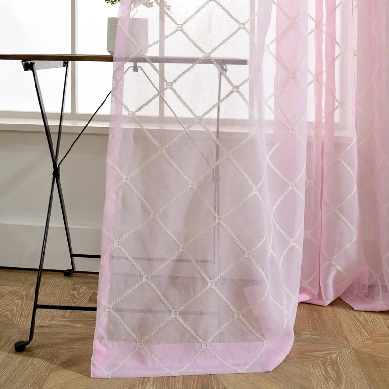 Дизайн, белая Алмазная оконная драпировка, розовая Штора для гостиной, Синие Клетчатые шторы из тюля для спальни DF109-30