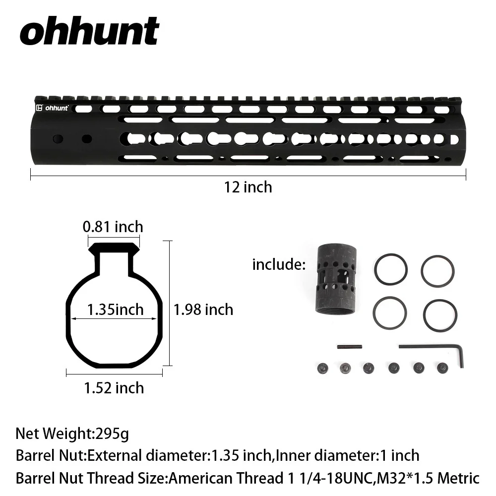 Ohhunt Tactical " 9" 1" 12" 13," 15" AR15 Rail NSR Free Float Keymod Handguard Пикатинни со стальной бочковой гайкой