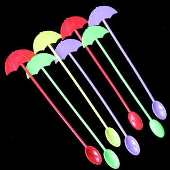 

20pcs/lot Umbrella Plastic Disposable Mixing Coffee Stirring Spoon Cute Cocktail Tea Milk Long Mixing Stirring Rod Kitchen Bar