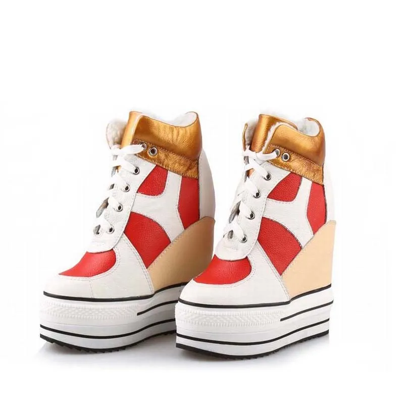 

women genuine leather high heels top platform shoes woman mixed colors wedge casual shoes zapatillas deportivas zapatos mujer