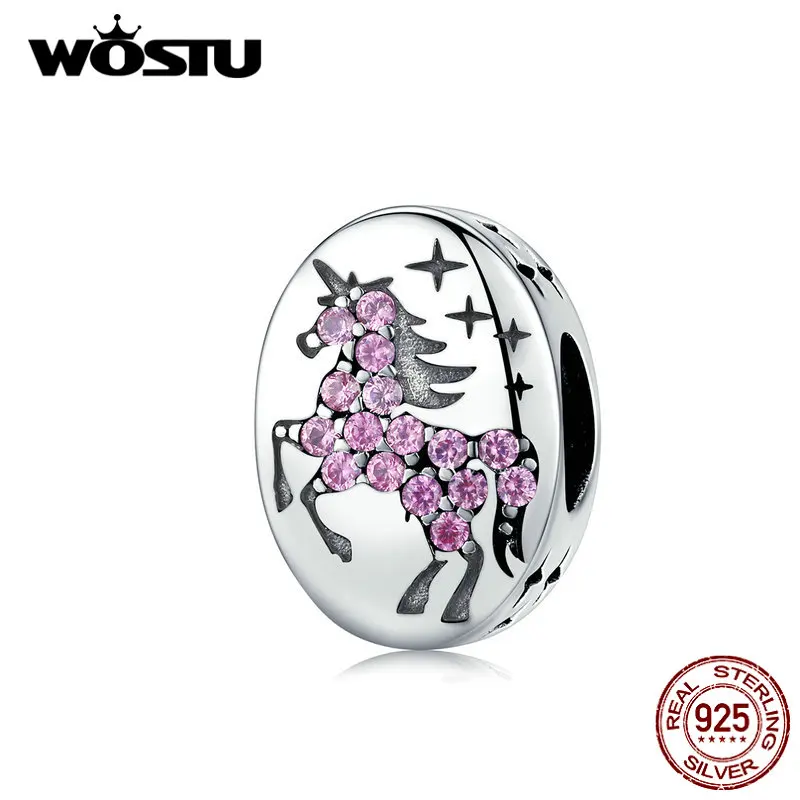

WOSTU Purple Unicorns Bead 100% 925 Sterling Silve Zircon Round Charm Fit Original Bracelet Pendant Women Jewelry Gifts CQC1272