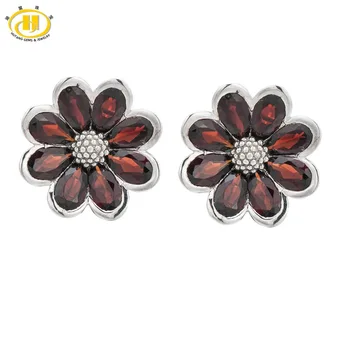 

Hutang Stone Jewelry 24.0ct Natural Garnet Flower Earrings Solid 925 Sterling Silver Gemstone Fine Fashion Jewelry Women's gift