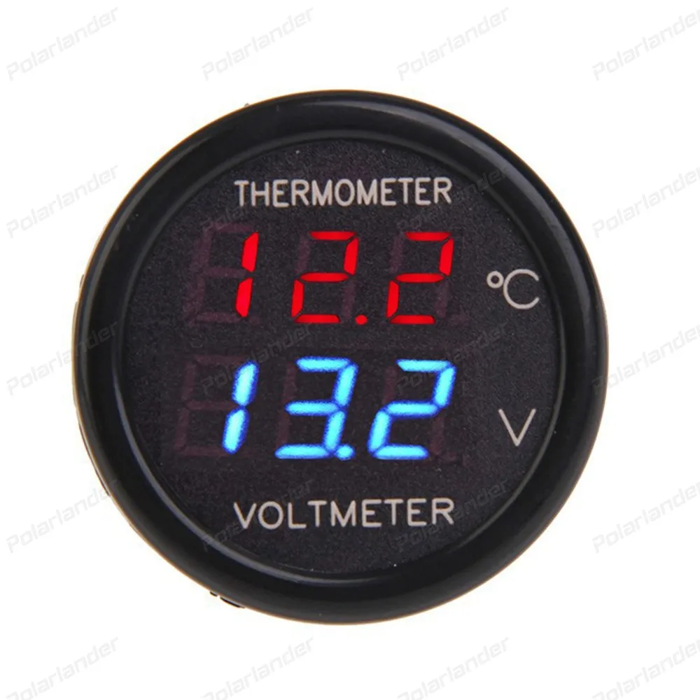 2 In 1 DC 12 V 24V Digital Car Voltmeter Thermometer Temperature Meter