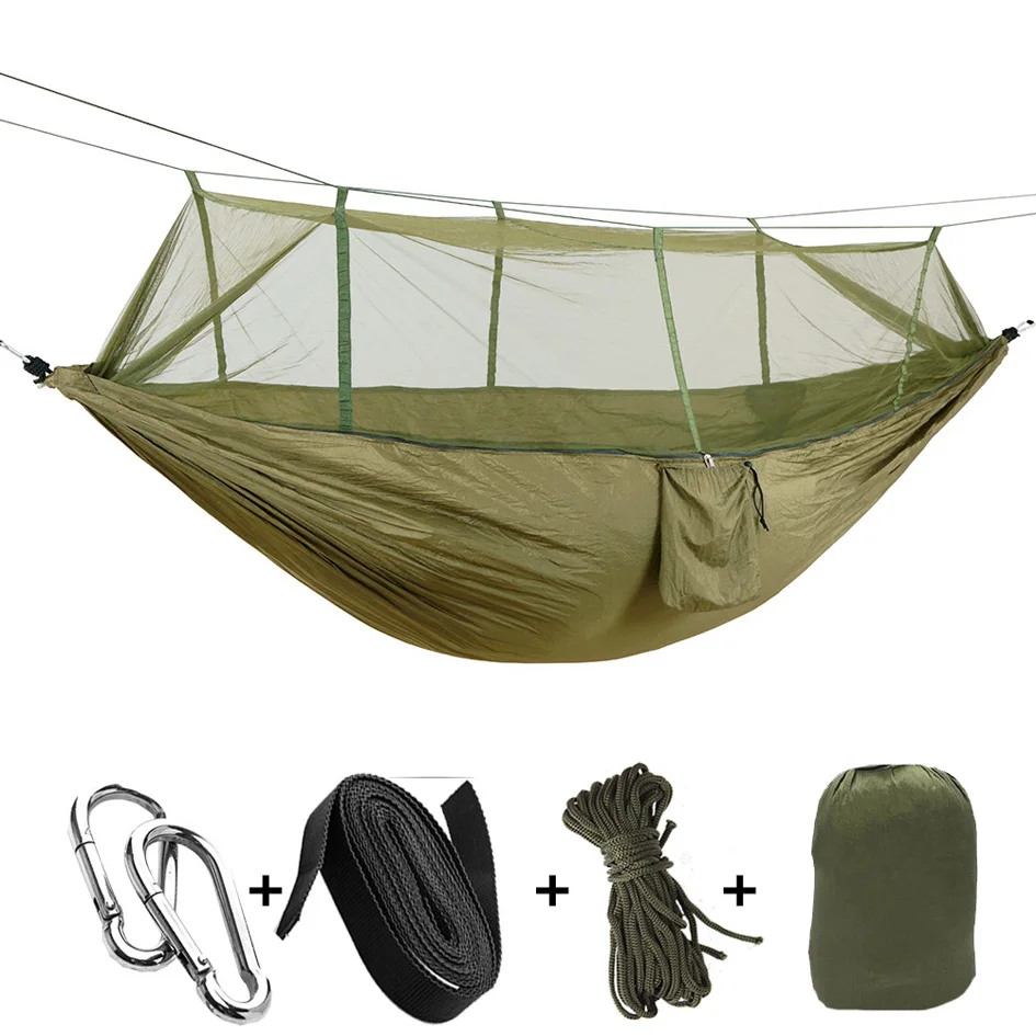 

OutdoorParachuteClothHammockwithMosquitoNe SwingSuperLightNylonDoubleArmyGreenCampingAirTent