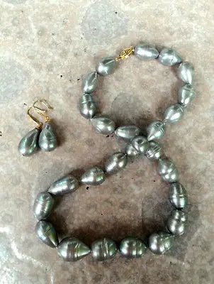 

Hot sell Noble- Jewelry 001530 HUGE 13-14mm SOUTH SEA GREY PEARL NECKLACE& EARRING (A0423)
