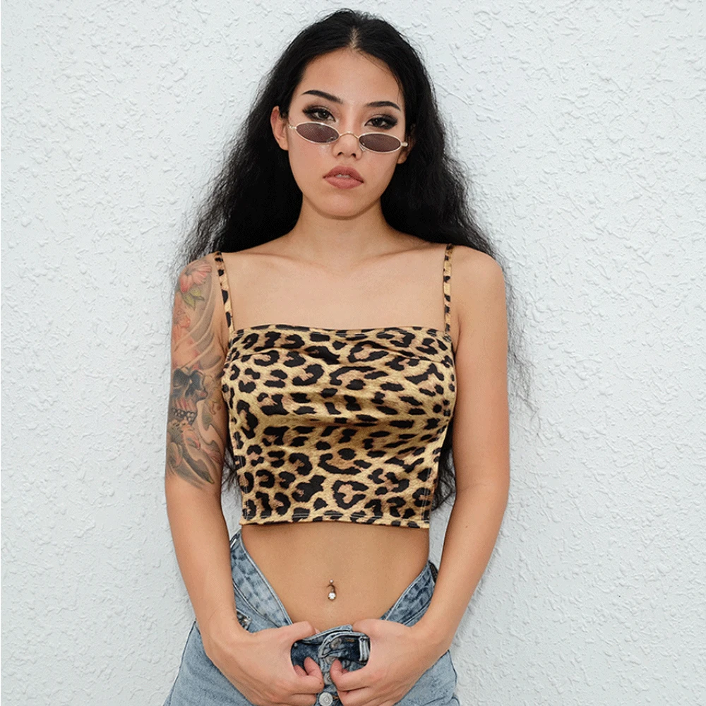

New Fashion Women Casual Sleeveless Backless Leopard Print Sling Vest Tank Tops Summer Loose Chiffon Shirt