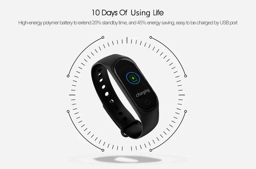 M3 0.96 inch Sports Smart Bracelet Bluetooth 4.0 IP67 Waterproof Call / Message Reminder Heart Rate Monitor Blood Pressure Functions