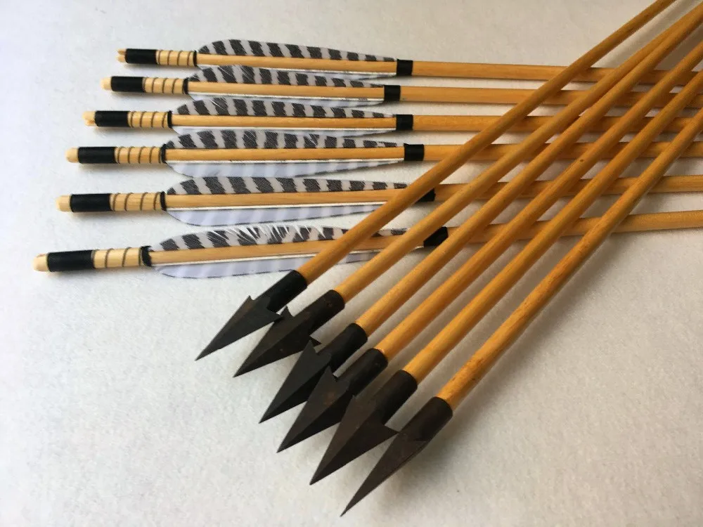 12pk Archery Handcrafted Wooden Arrows Turkey Feathers for Shooting for Longbow Recurve Bow