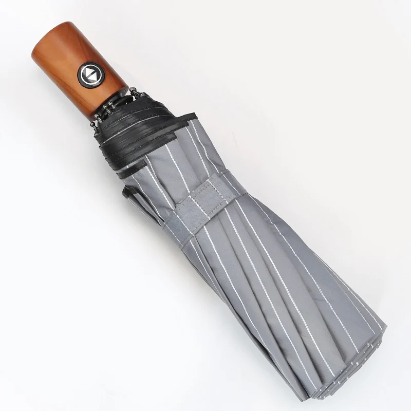 LIBERAINY полностью автоматическая модная деревянная ручка с защитой от ветра и дождя УФ трехслойный зонт в полоску