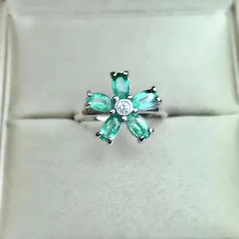 

Natural green emerald gem Ring S925 Silver Natural Gemstone Fashion Elegant Flowers Ring Women's girl party gift Rings Jewelry
