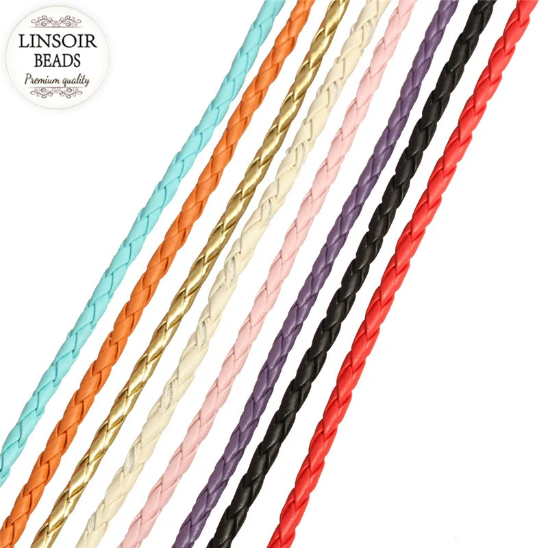 LINSOIR 10 м/лот диаметр 3 4 мм ПУ плетеный кожаный шнур веревка нить фитинг ожерелья