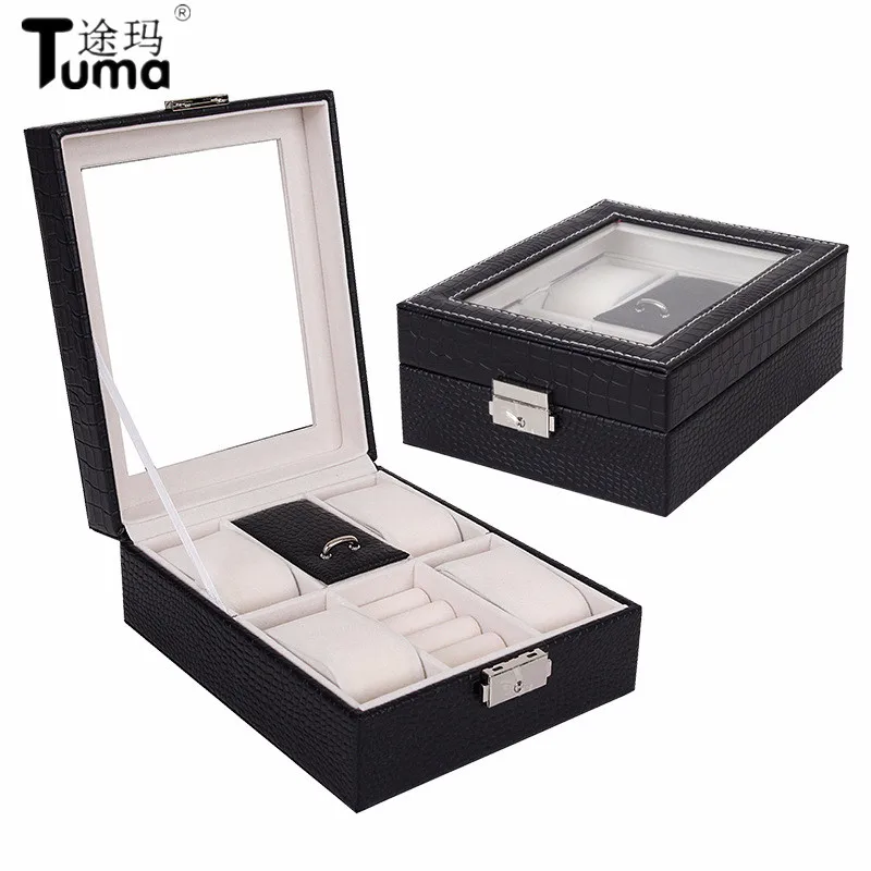 

High Grade 4 Watch Box PU Leather Watch Box Watch Display Jewle Case 6 Color Fashion PU Jewelry box Wedding Gift Free shipping