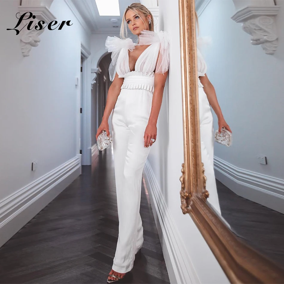 

Liser 2019 New Summer Women Jumpsuits V Neck Bandage Jumpuits Sexy Bodycon Elegant Celebrity Party White Black Jumpsuit Vestidos