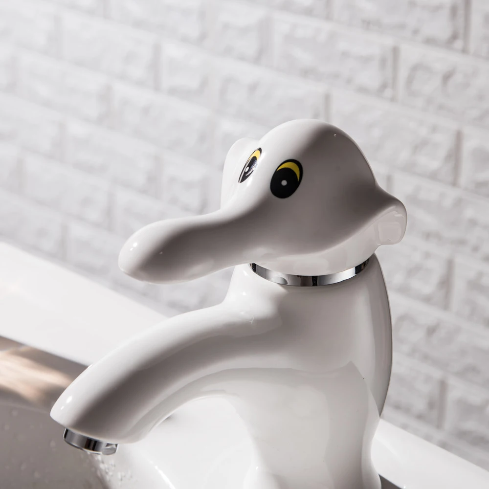 Basin Faucet Cartoon Lovely Children Toddler Home Bathroom Water Trough Faucet Single Handle Hot And Cold Water Ceramic Tap Mci18