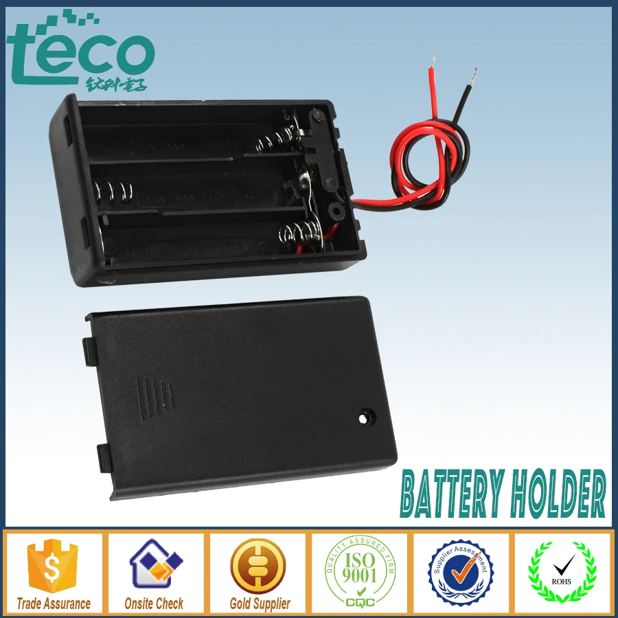4pcs/lot 3 AAA Battery Holder With Cover/Switch/ Wire Leads Battery