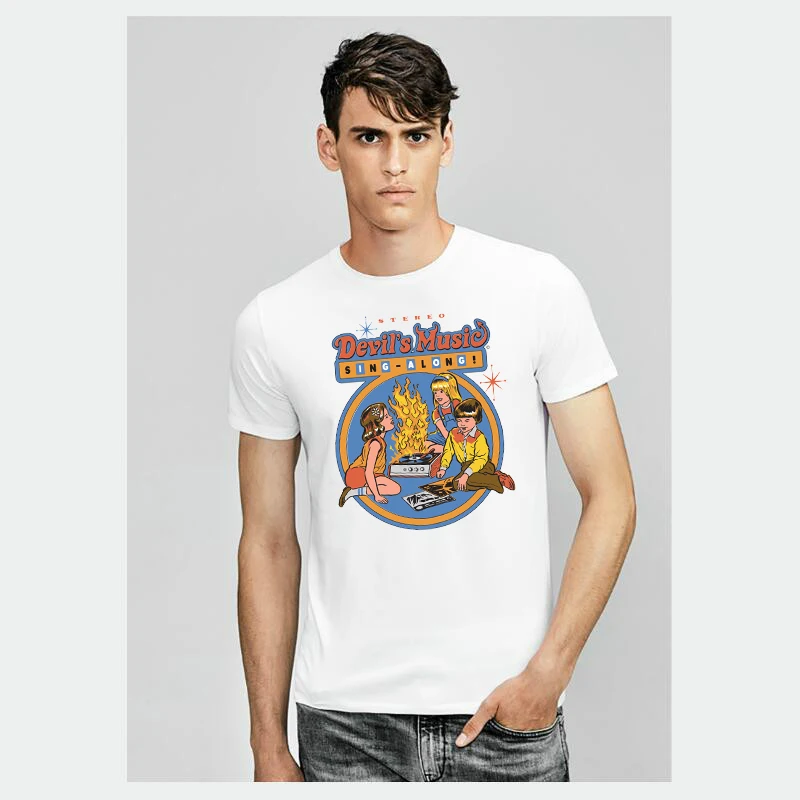 

2018 Funny Style Satan Devil Printed Men Vintage White T shirts Summer Short Sleeved Modal Tops Tees Harajuku T shirt Men Brand