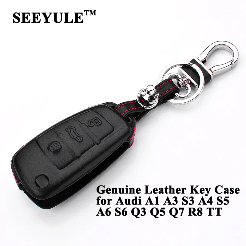 

1pc SEEYULE Genuine Leather Car Key Case Shell Cover Storage Bag Protect Organizer for Audi A1 A3 S3 A4 S5 A6 S6 Q3 Q5 Q7 R8 TT