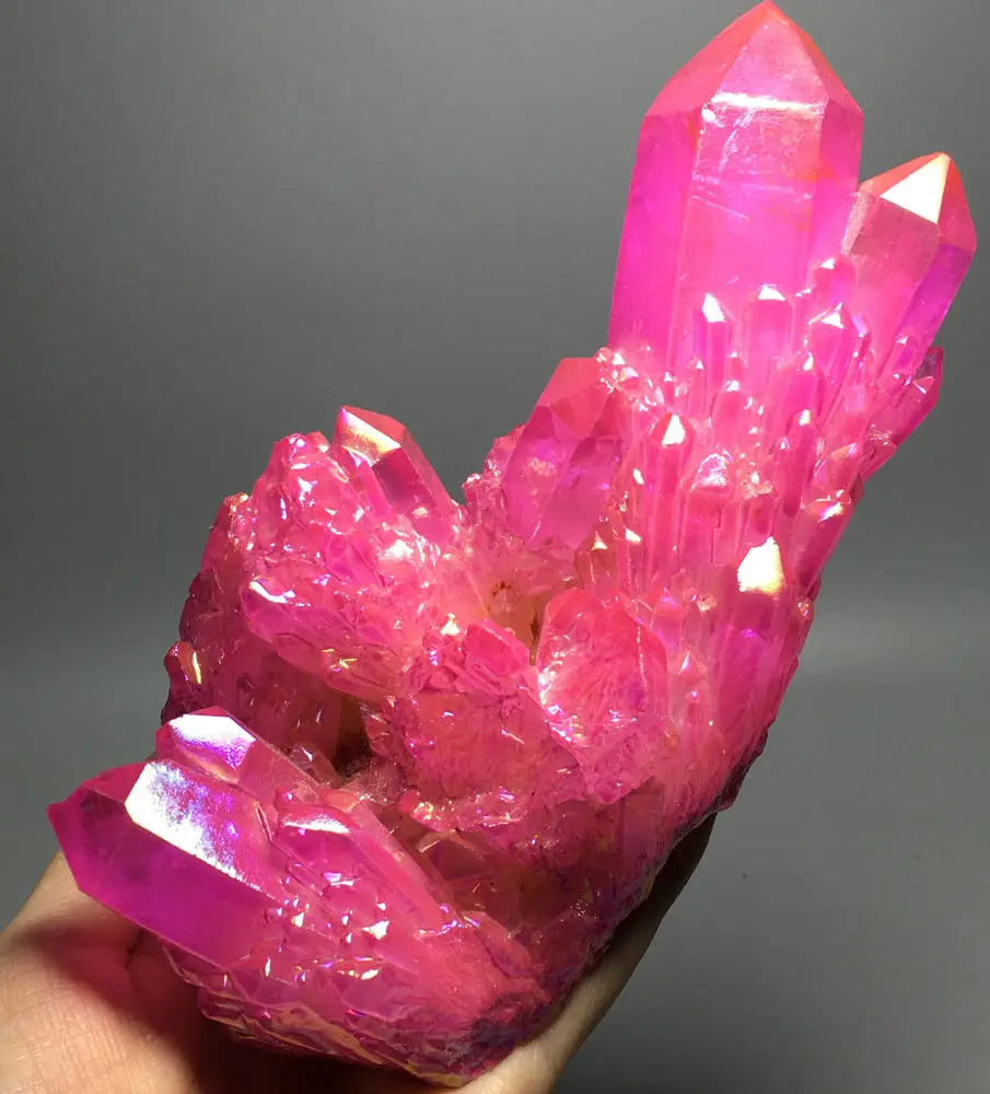 

692g Pink Aura Quartz Crystal Titanium Bismuth Silicon Cluster Rainbow bomboniere wedding gift