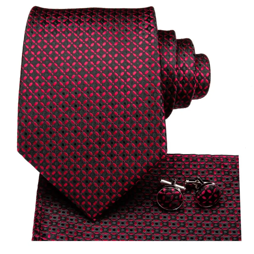 C-3112, Hi-Tie, Шелковый мужской галстук, набор, 8,5 см, роскошный красный клетчатый галстук, карманные Квадратные запонки, набор, мужские классические, вечерние, свадебные галстуки