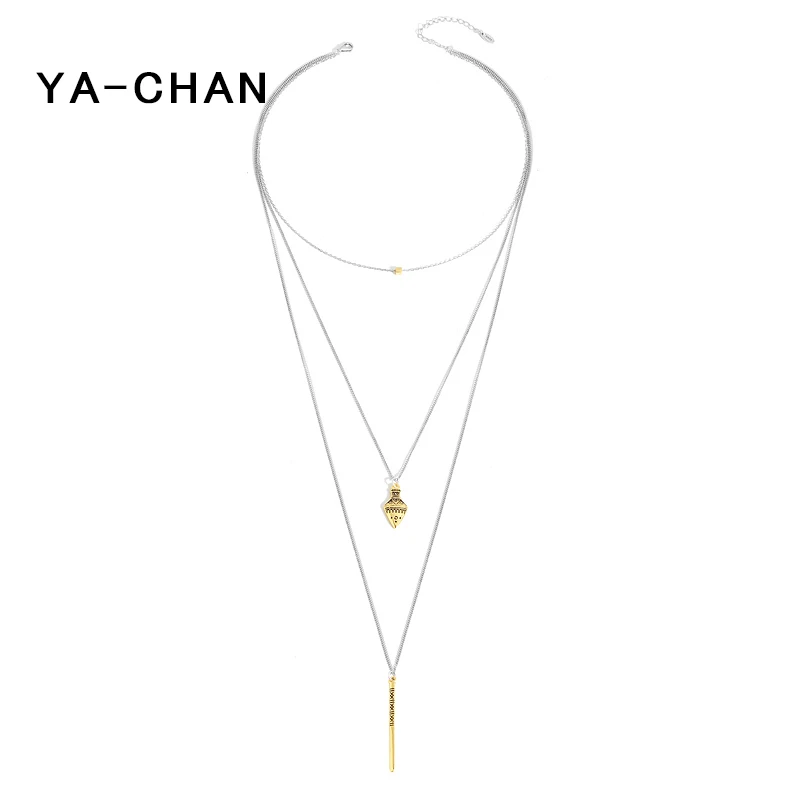 

YA-CHAN Retro Three Layer Chain Strip Pendant Necklace Jewelry for Women 925 Sterling Silver Geometric Necklaces Fine Jewelry