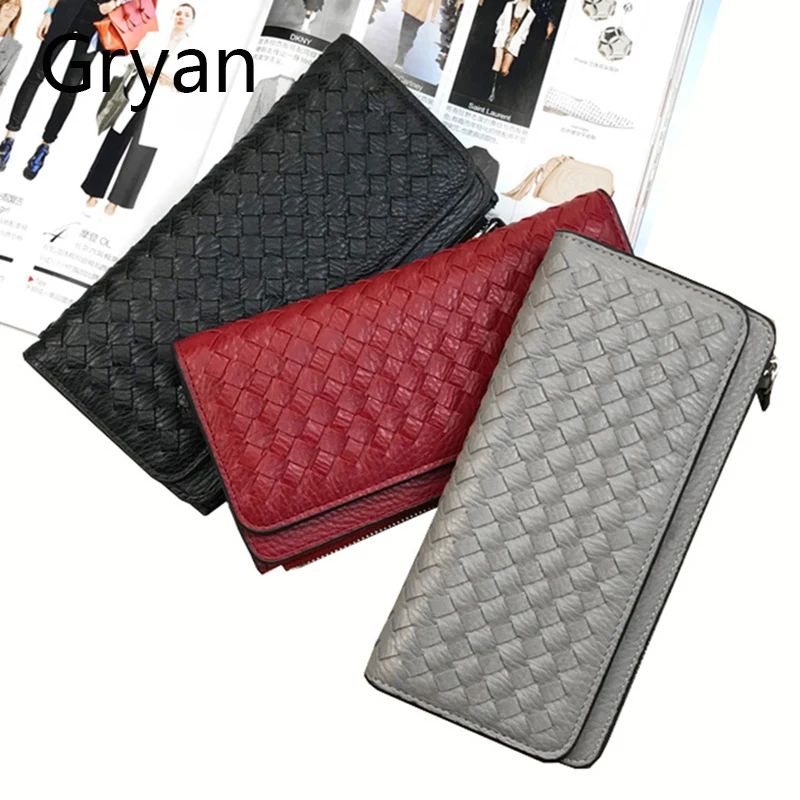 

Women 2019 long Zipper Wallet Female Korean version three-fold woven card Holder large capacity multi-card mobile phone Purse 21