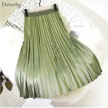 Deturbg Женская мода плиссированные бархатная юбка дамы повседневное Эластичный Высокая талия Pleuche миди юбки Saias осень зима SK221