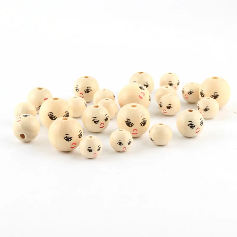 

Wood Color Wooden Beads 14/18/22mm 20pcs Round Natural Lady Smile face Wood Beads for Jewelry Making DIY Rattle Pacifier Clip
