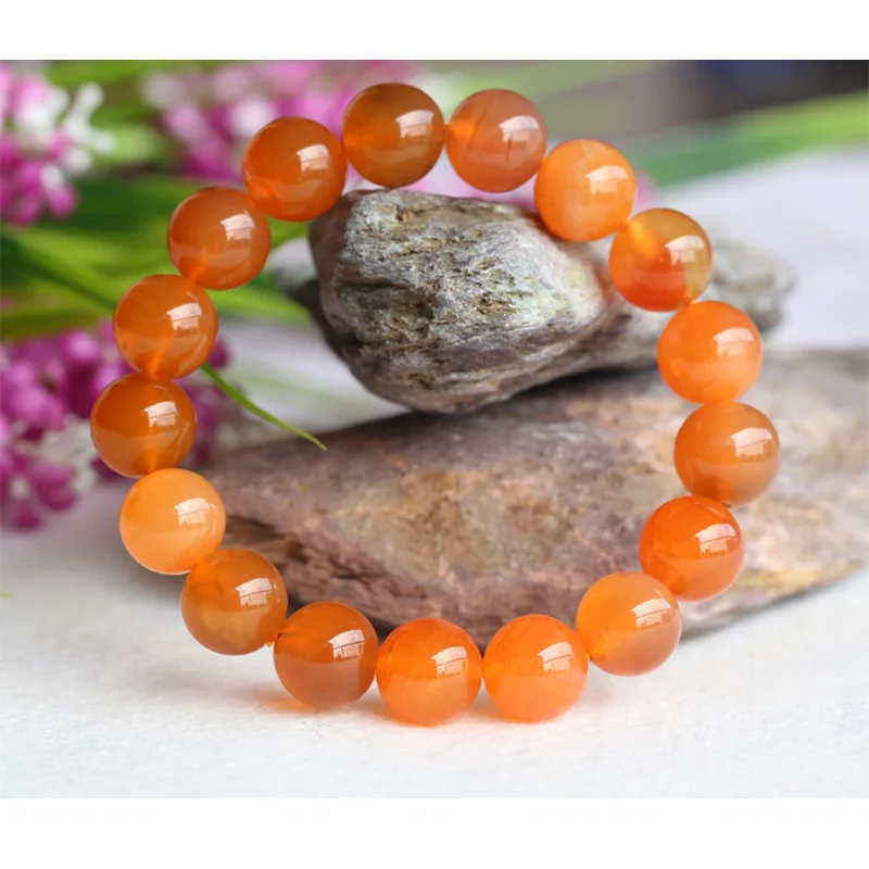 

High Quality Natural Genuine Red Orange Chalcedony Stretch Bracelet Round beads 11.5mm