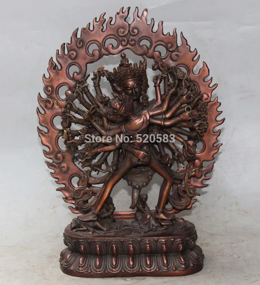 

12" Chinese Tibetan Buddhism Bronze Station Lotus Shri Kalachakra Buddha Statue
