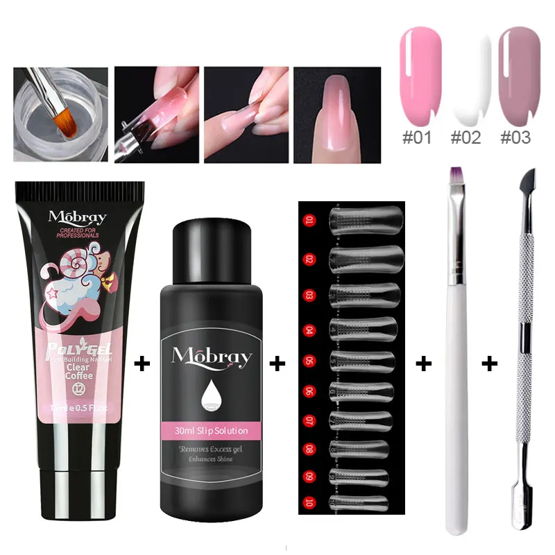 

5pcs/set Poly Gel Kit Quick Extension UV Gel Varnish Polygel Tips Clear Pink Gel Lacquer Extension Glue Kit Brush Nail Tools
